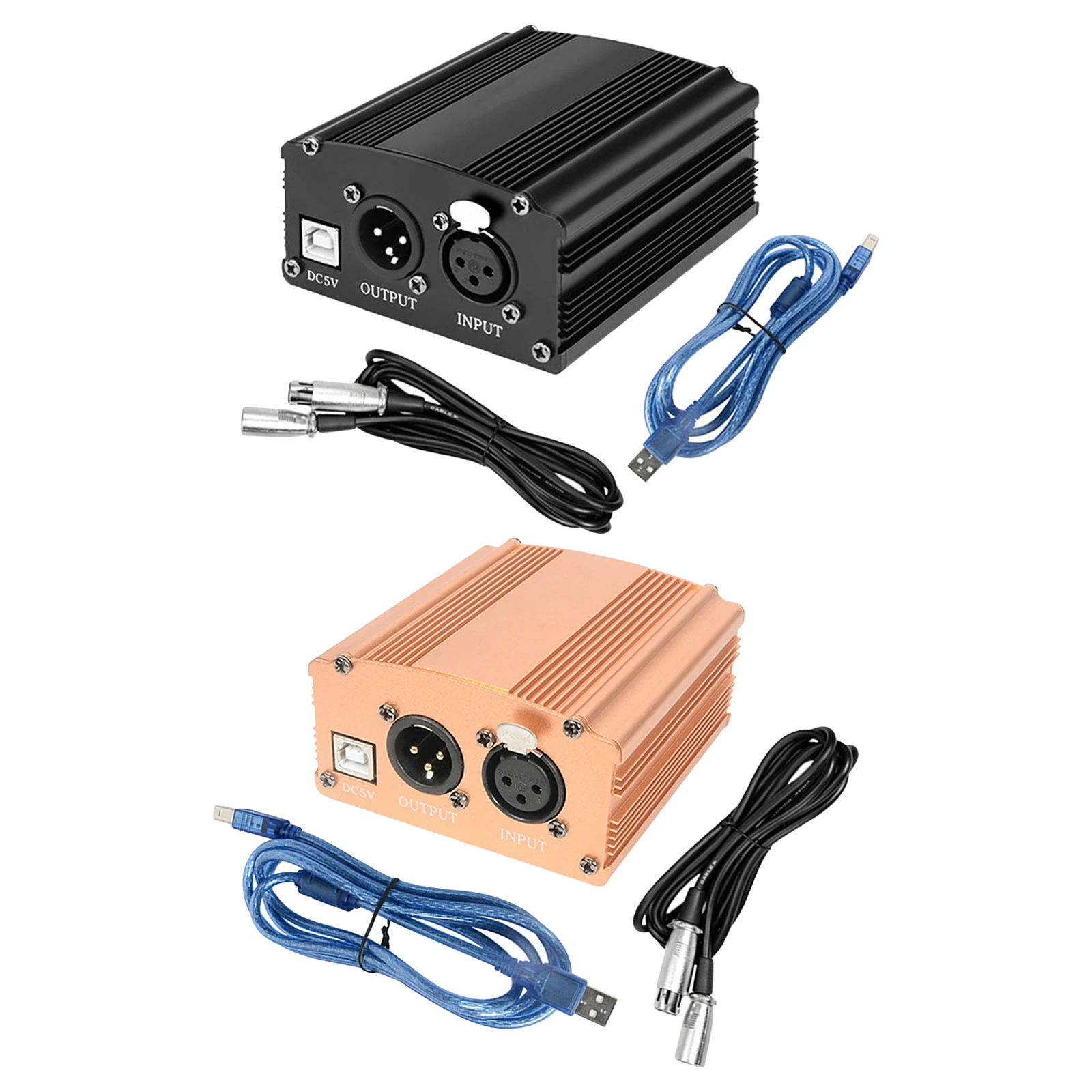 48V Phantom Power Supply and 2m XLR 3 Pin Cable for Condenser Microphone