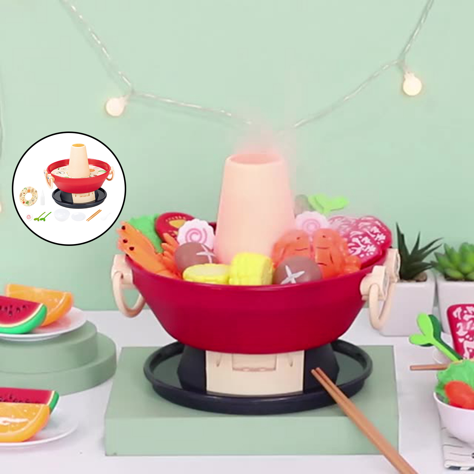 Kids Kitchen Playset Toy with Light Learning Cooking Skills Kitchen Utensils Cooking Toy for Kids 3+ Boys Girls Xmas Gifts