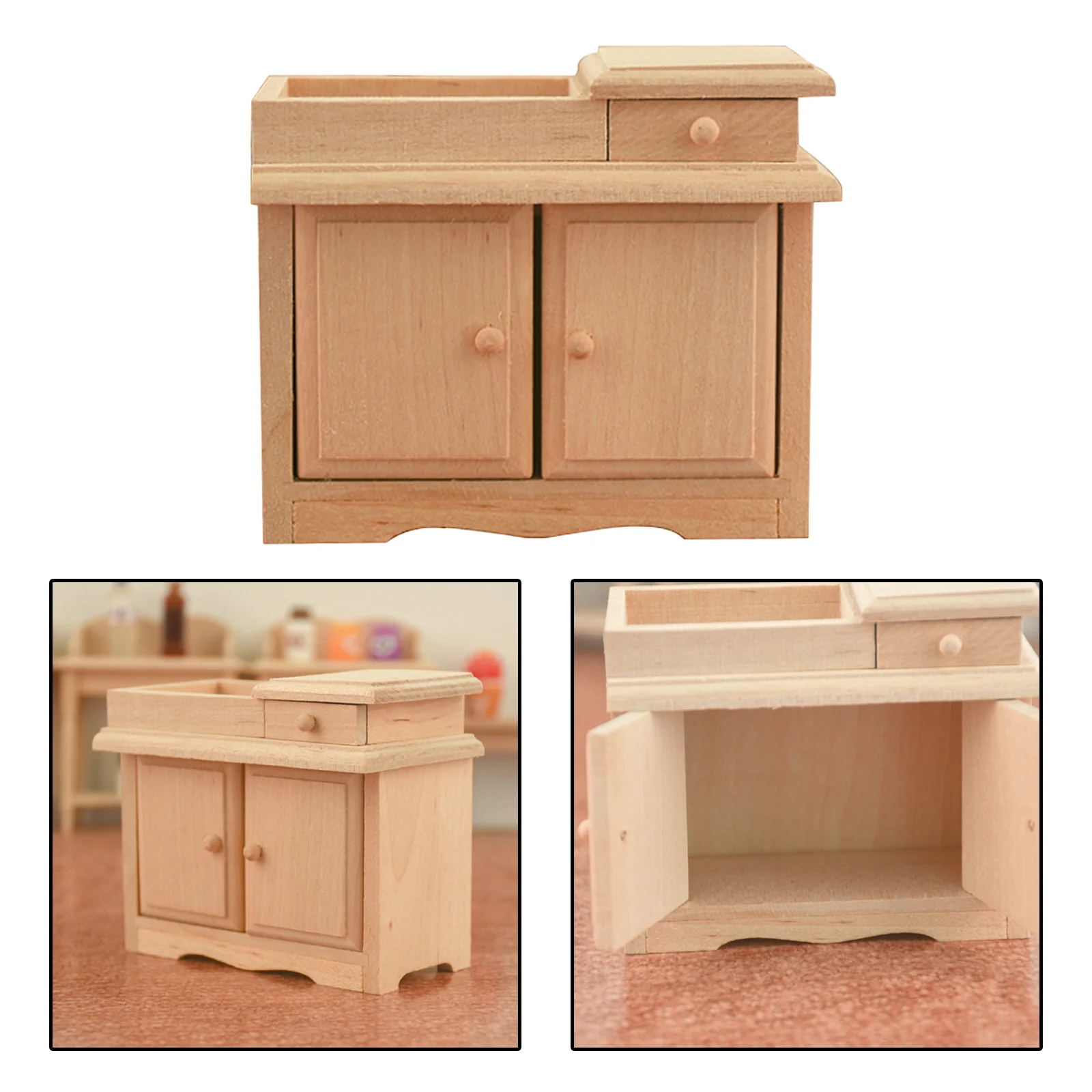 1:12 Wood Dollhouse Wash Basin Miniature Furniture Cabinet Handcraft for Bathroom Decoration Accessories Parts