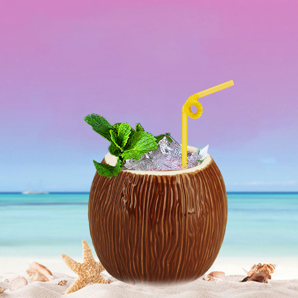 Hawaii Mug Creative Tropical Drinking Porcelain Coconut Shape Cocktail 17.6 Ounces Cups for Wedding Bar Beverage Maitai Beer