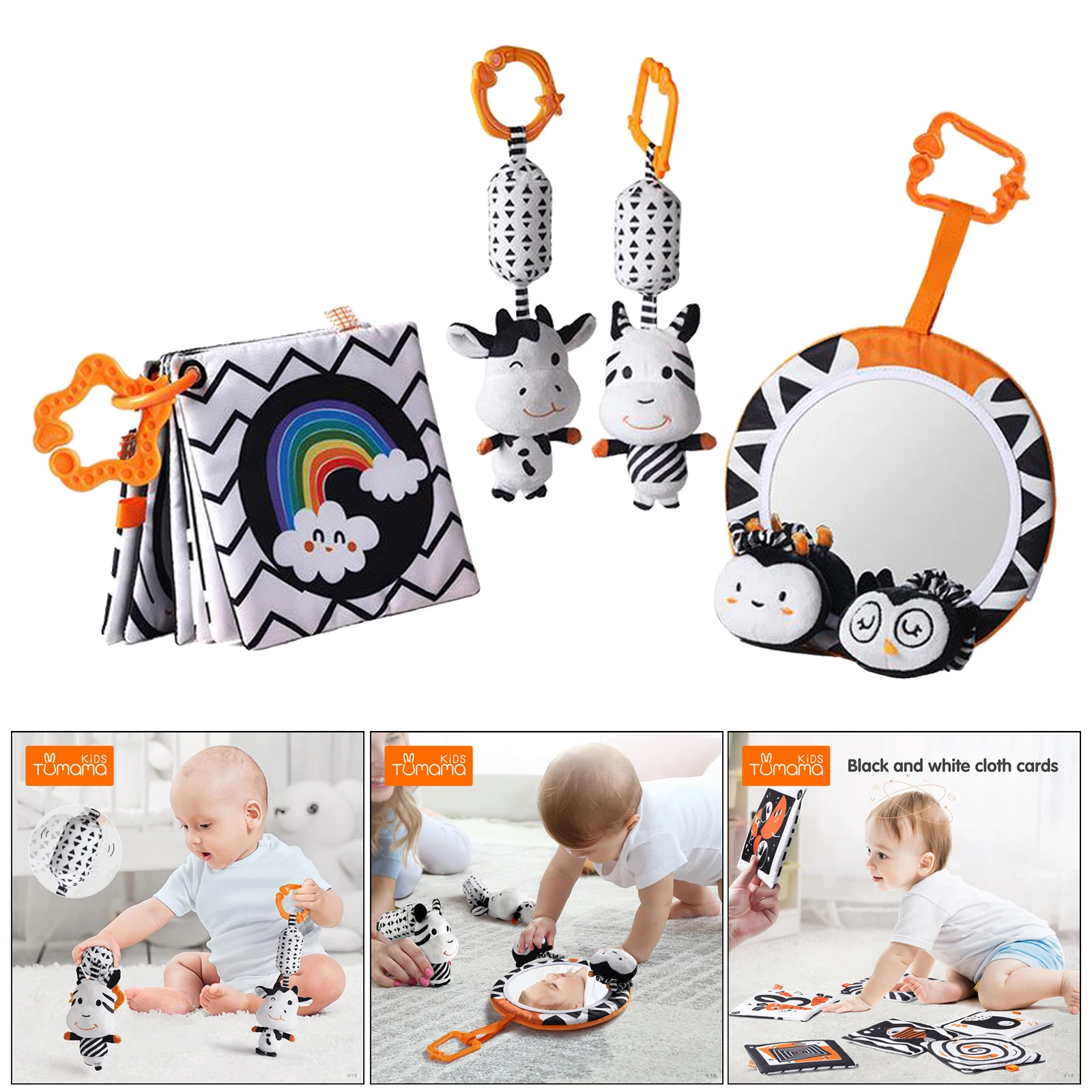 Baby Stroller Toy for Car Seat Plush Rattles Rings Tummy Mirror Cloth Book