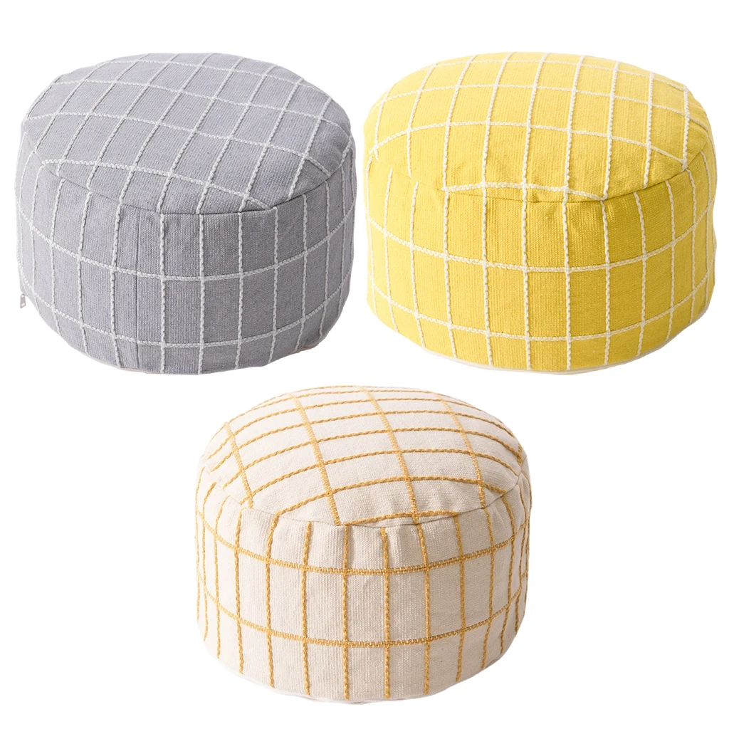 Unstuffed Ottoman Pouffe Cover checked Textured Foot Rest Floor Cushion Seat for Chair Home Kidsroom Wedding Gifts Decor