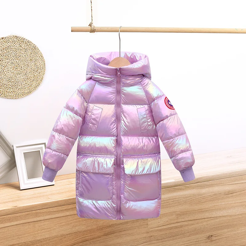 novas crianças para baixo acolchoado com capuz jaqueta outerwear baías do bebê meninas casaco de inverno meados de comprimento colorido brilhante rosto grosso casacos roupas