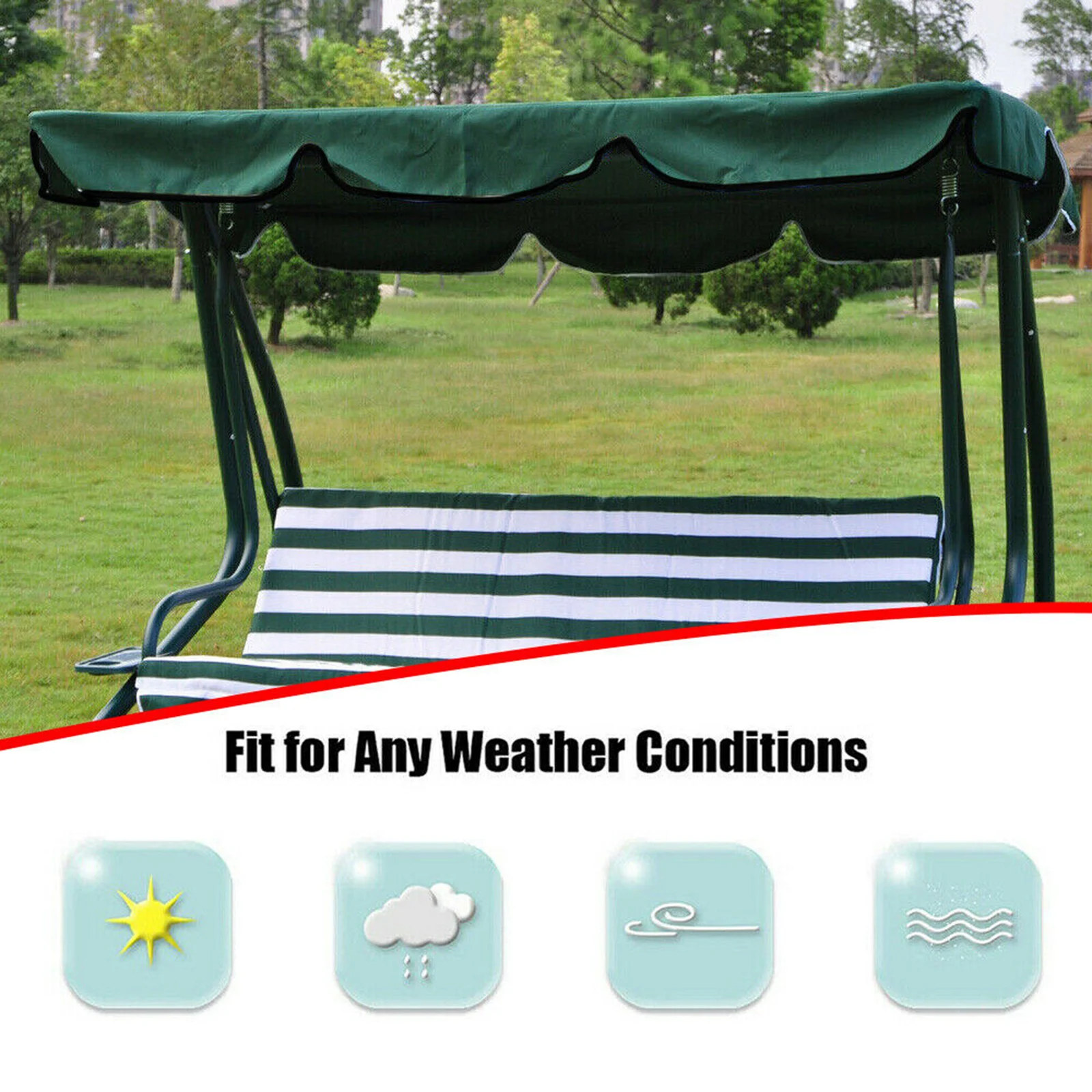 Patio Swing Cushion Top Cover Replacement Swing Top Awning for 3 Seater Swing Chairs, Outside Yard Home Furniture Accessories