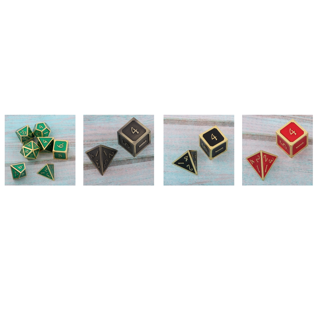 7 Pieces Alloy Metal Dice Polyhedral Dice D20 D12 D10 D8 D6 D4 for Dungeons and