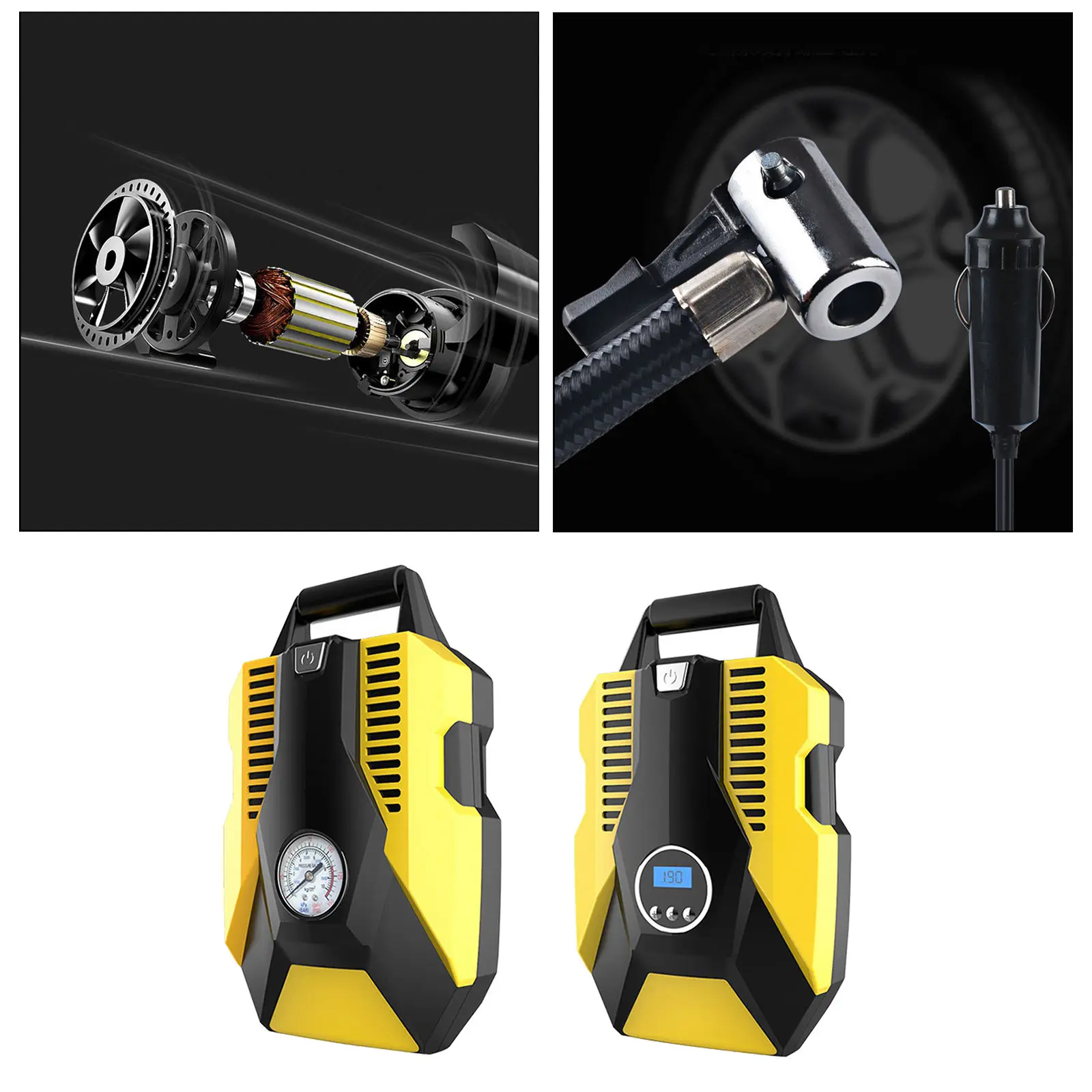 Tyre Inflator, 12V 150PSI Digital Air Compressor Tyre Pump with Larger Air Flow, 2 Nozzle Adaptors, Bright LED Light