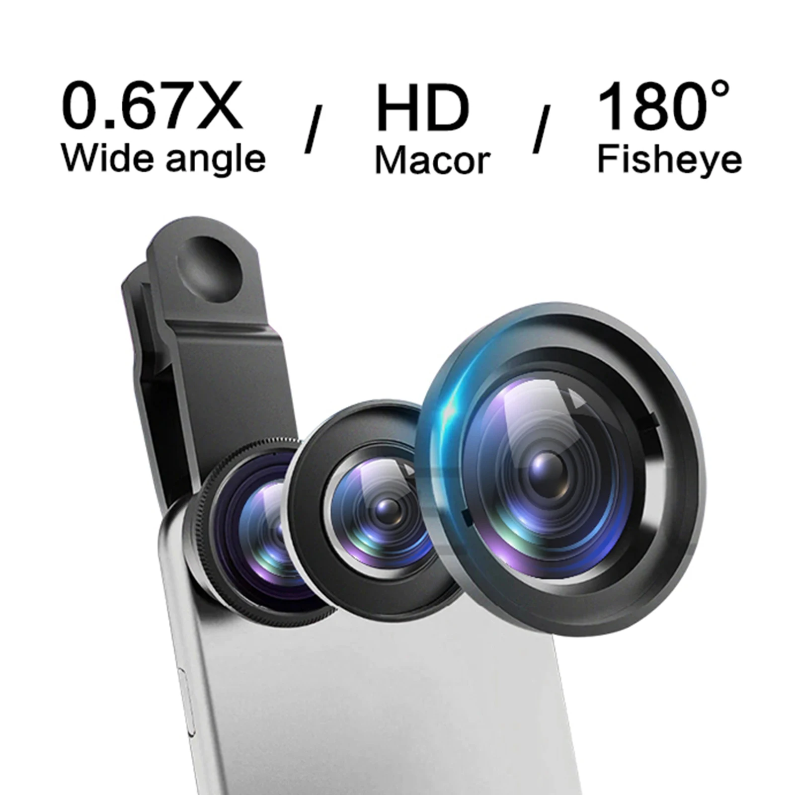 Universal 3 in 1 Cell Phone Camera Lens Kit Phone Camera Lens Clip 2 in 1 High Definition Lens Wide Angle Lens
