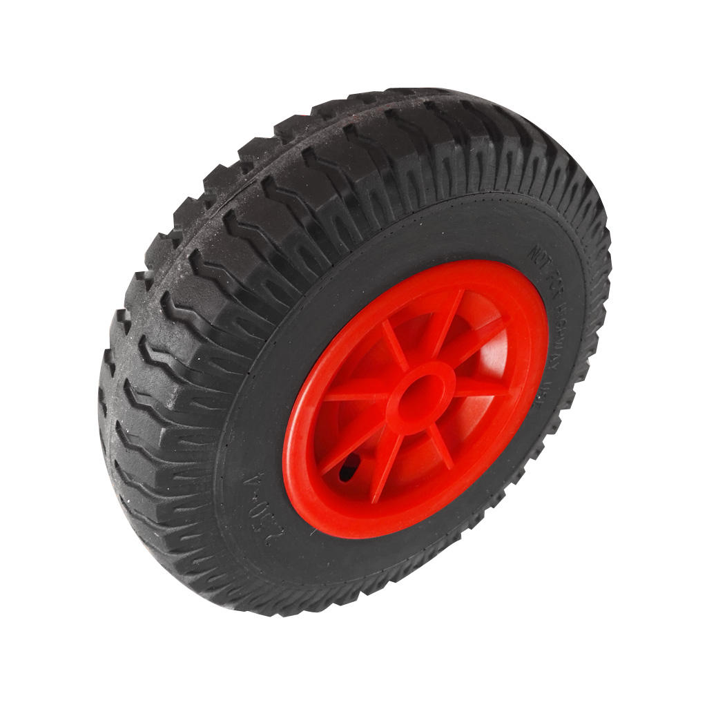 Puncture Proof Rubber Tyres on Red Wheel - Kayak Trolley/Trailer Wheel 19mm/22mm Bore Dia.