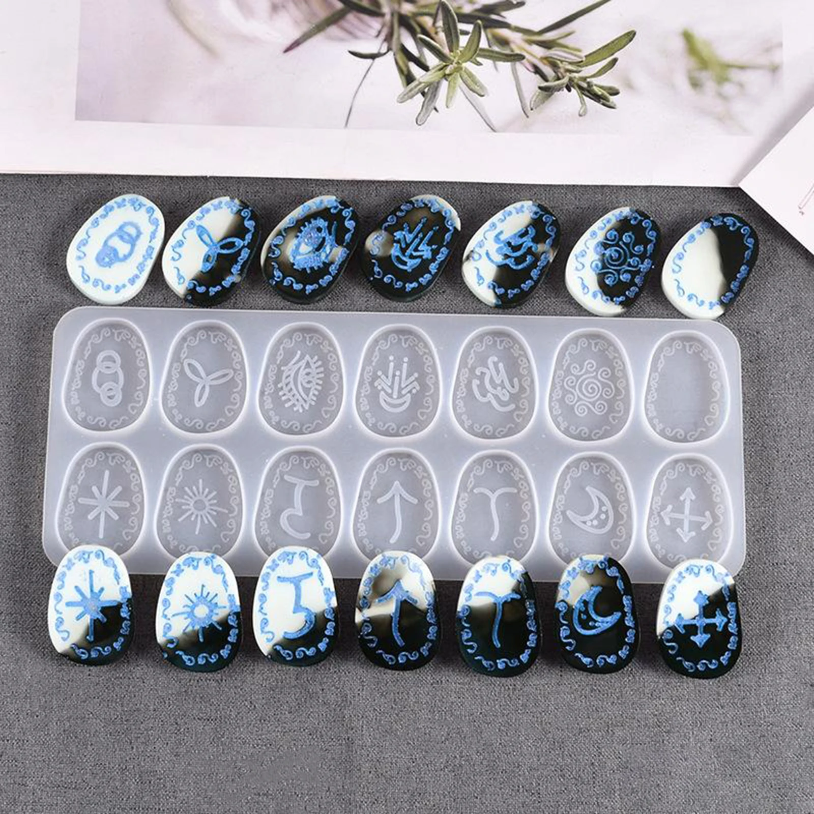 Rune Stones Resin Mold Runes Character UV Epoxy Silicone Mold Silicone Casting Molds for DIY Pendant Making Friend Gift Stacking