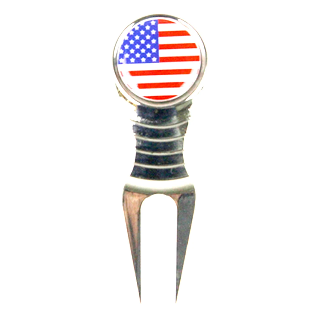 Multi-functional Golf Pitch Repair Divot Tool Switchblade Zinc Alloy American Patriotism Pattern for outdoor sports -Zinc Alloy