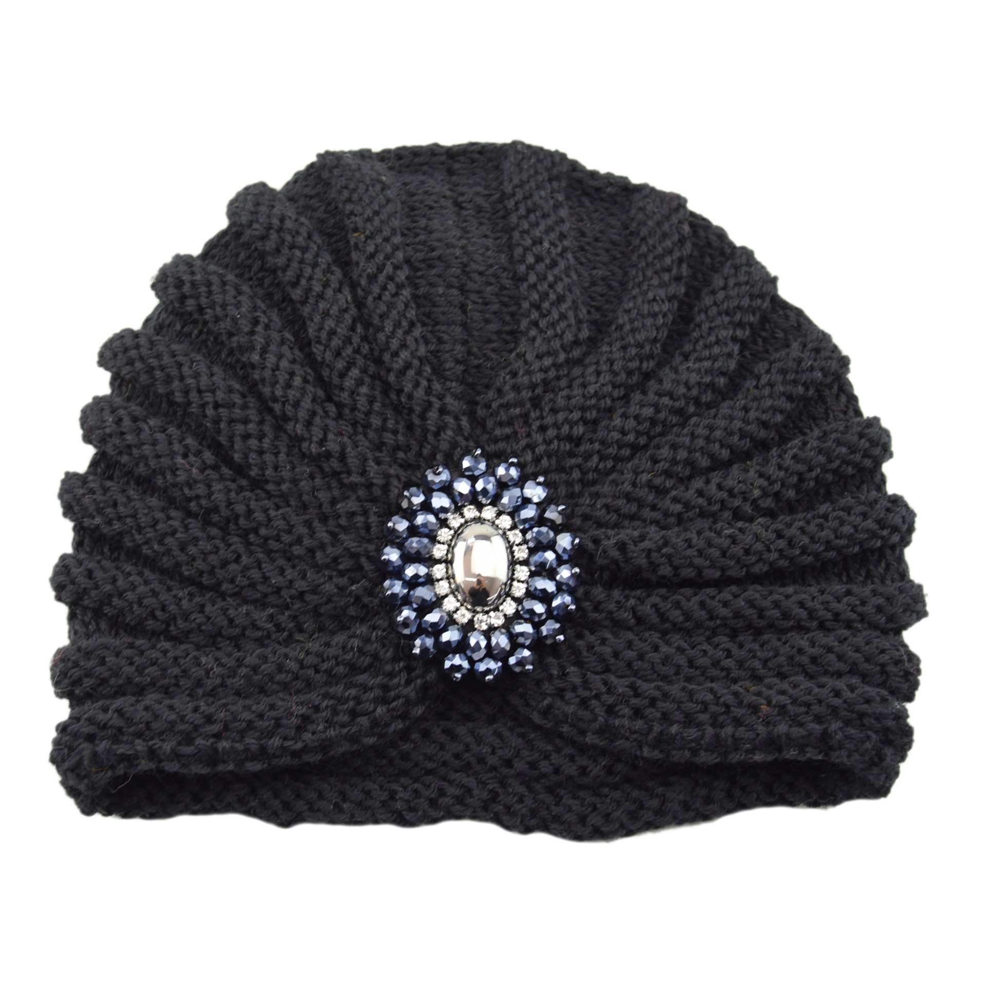 Dame Vintermote Luer Boho Gem Tilbehør Ull Varm Strikket Lue Hodelue Krystallkule Smykker Hette Muslimske Luer_voghion.com