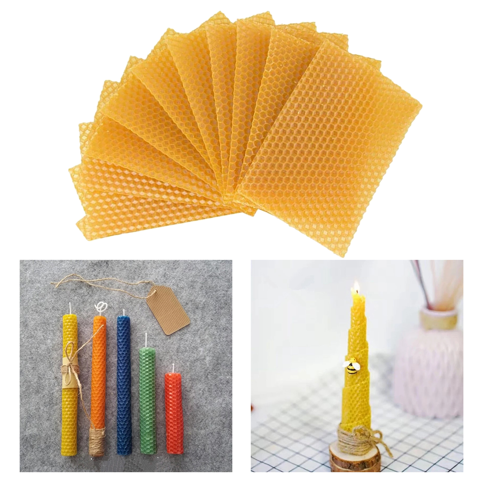 10 Pcs Beeswax Sheet, Beekeeping Foundation Sheets, Beeswax Candle Making Kit Natural Bee Wax Honeycomb Sheets for Hives