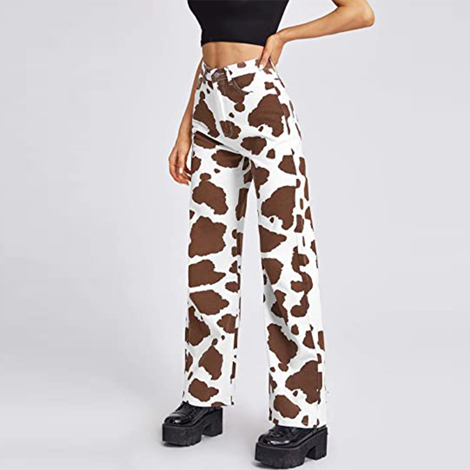 SAGACE Cow Print jeans wide leg pants 