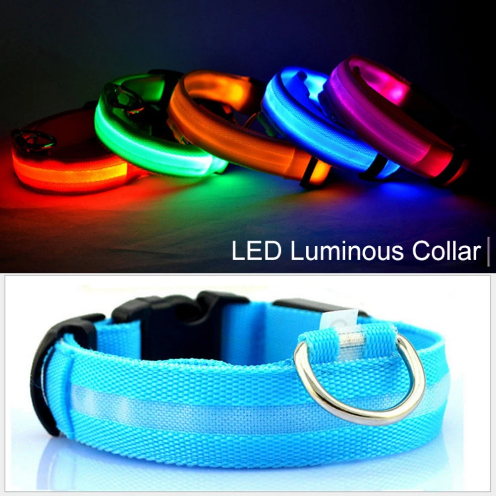 Un producto llamado Collar Luminoso LED. Parece ser un collar diseñado para mascotas, posiblemente perros, con una luz LED incorporada que puede iluminarse en varios colores.