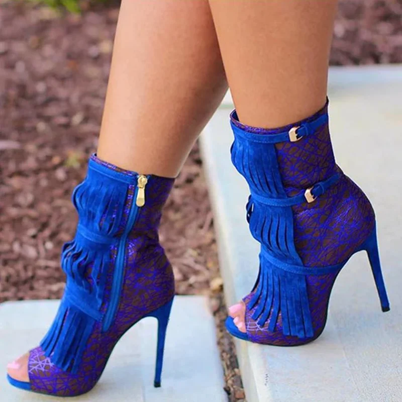 Details about   Womens Fashion Peep Toe Buckle Straps Cutout High Heel Mid Calf Boots Shoes meck 