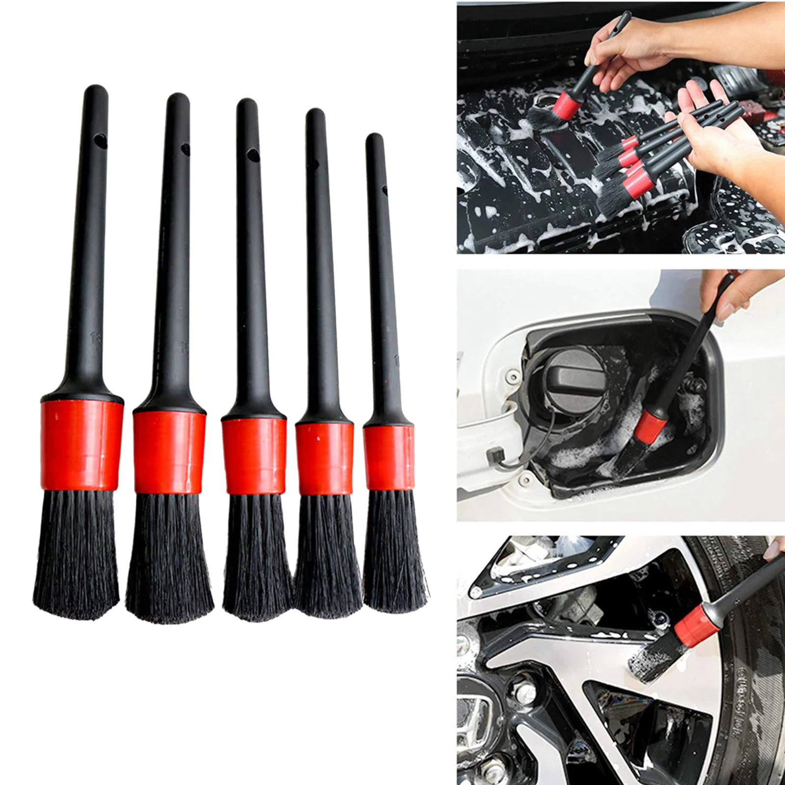 Multi-Purpose Car Detailing Brush Kit Vehicle Automotive Flexibler Bristles for Wheel Detail Clean Brush Tool