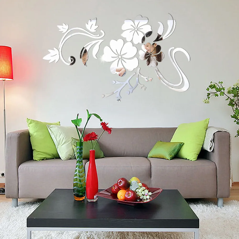 NEW EXQUISITE FLOWER 3D MIRROR PLASTIC 40*60CM WALL STICKERS HOME DECORATION ART
