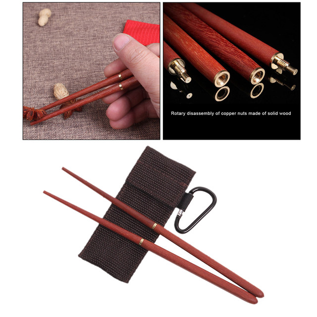 3 Pieces Rosewood Foldable Wood Chopsticks Portable Outdoor