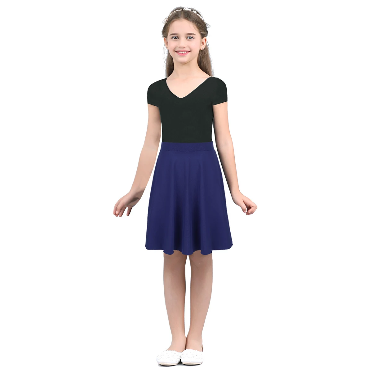 Young Girls Tiered Striped Ballet Tutu Latin Dance Skirt