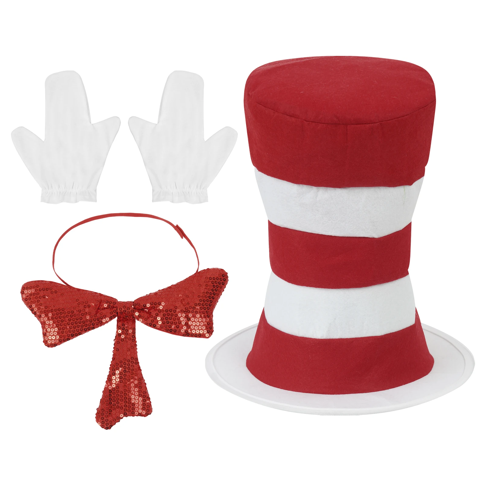 Kids Children Dr - Cat in the Hat Dress Cosplay Costume Halloween Carnival Christmas Party Hat Short Gloves Sequins Bowknot Suit winifred sanderson costume