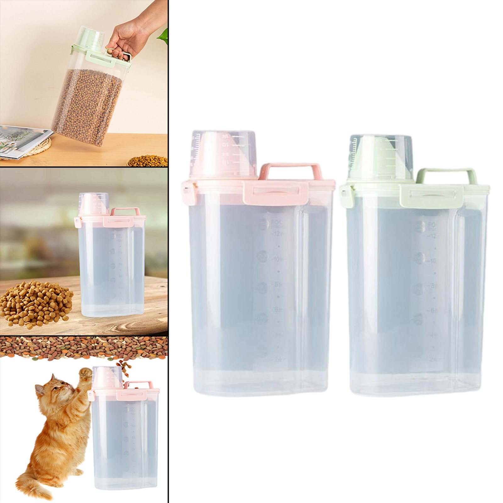 2x Pet Food Container Grain Food Container Barrels with Measuring Cup for