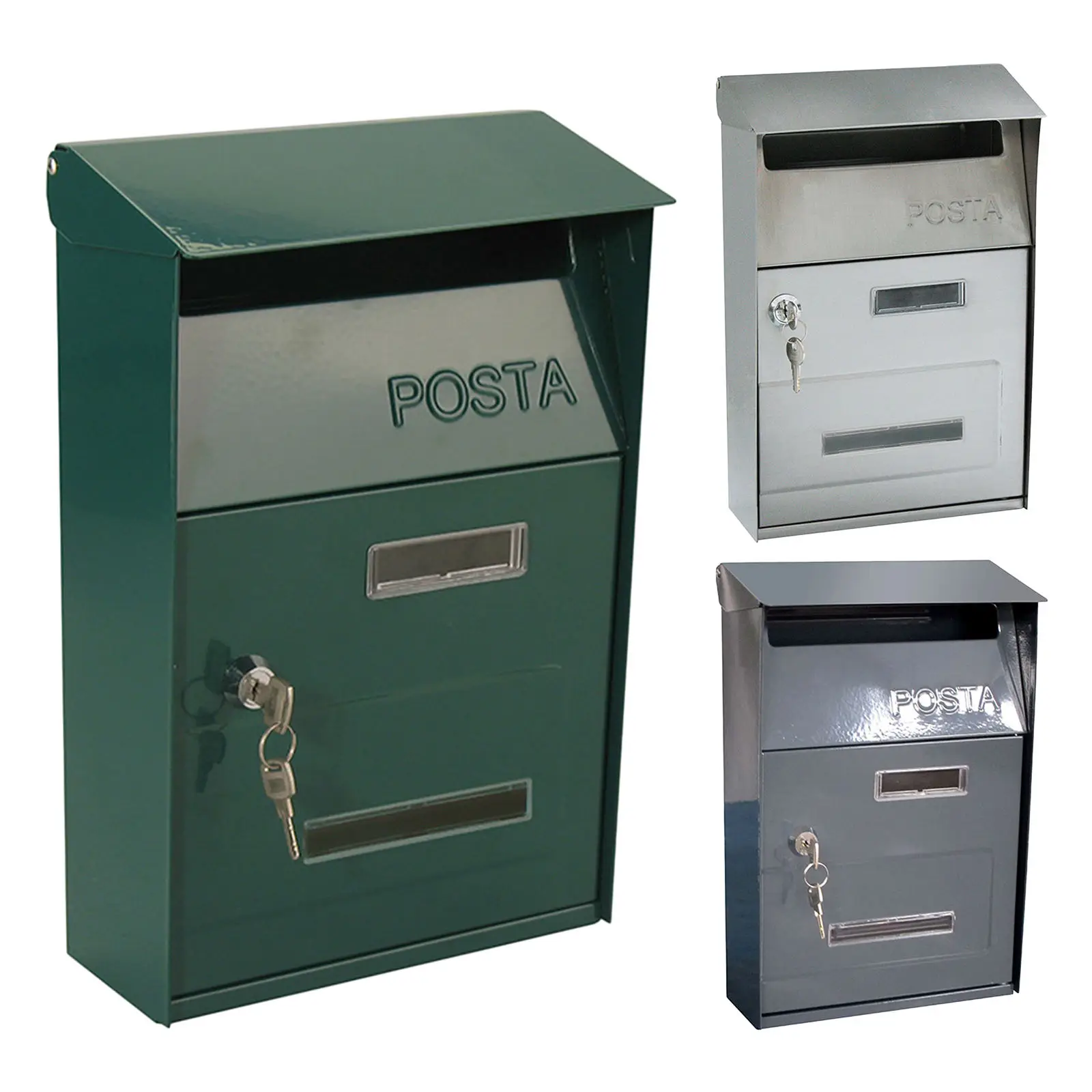 Outdoor Post Box Vintage Mail Box, Newspaper Letter Box Post Box with Lock Key Wall Mounted Post Box Mail Box for Home Garden