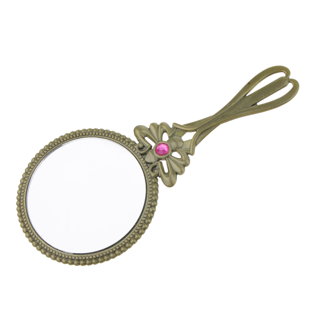 Fashion Retro Vintage Hand Held Makeup Mirror Women Cosmetic Bronze Mirror