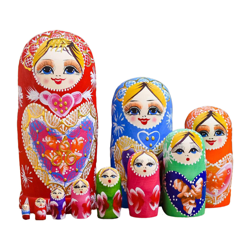 10 Pieces Handmade Chinese Girl Style Wooden Russian Nesting Dolls Kit Children Matryoshka Toy