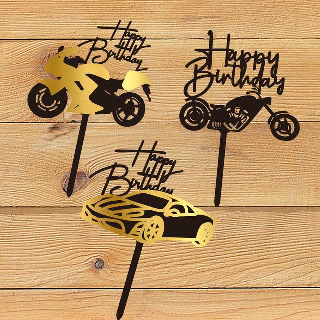 Conjunto de 2 topos de bolo de motocicleta preto acrílico JeVenis para  festa de aniversário masculina ou aniversário de menino : :  Brinquedos e Jogos