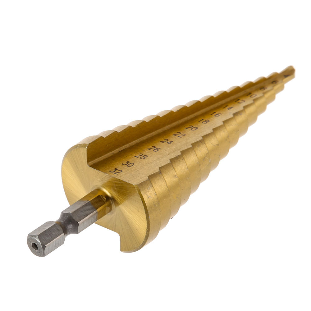 3pcs 1 / 4 " Titanium Coated Metal Hex Core Drill Bits Hss Step Drill Bit Set Cone Hole Cutter Taper Metric 4 - 12 / 20 / 32mm