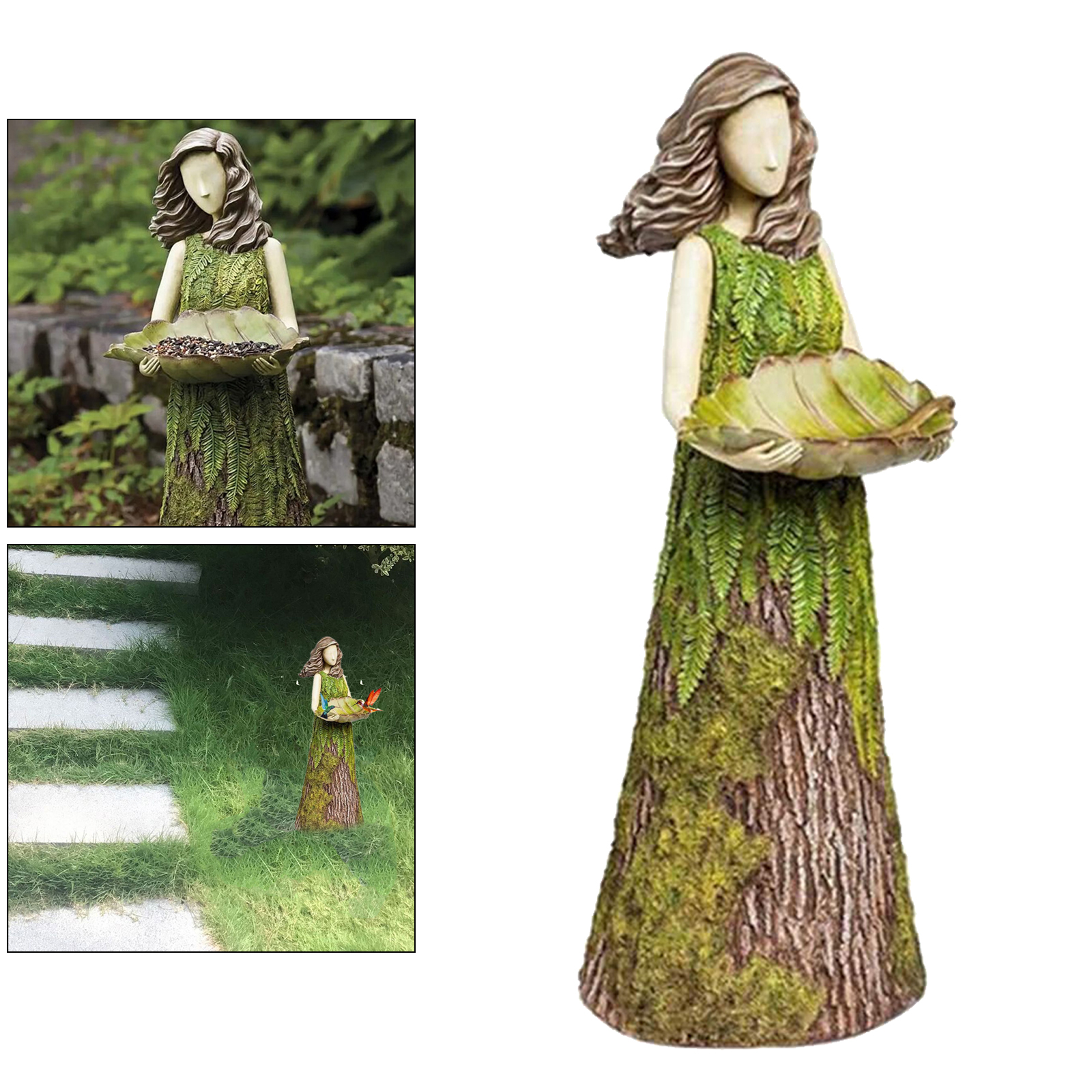 Sherwood Fern Fairy Statuary with Bird Feeder Ornament Outdoor Garden Statues 30 x 10cm