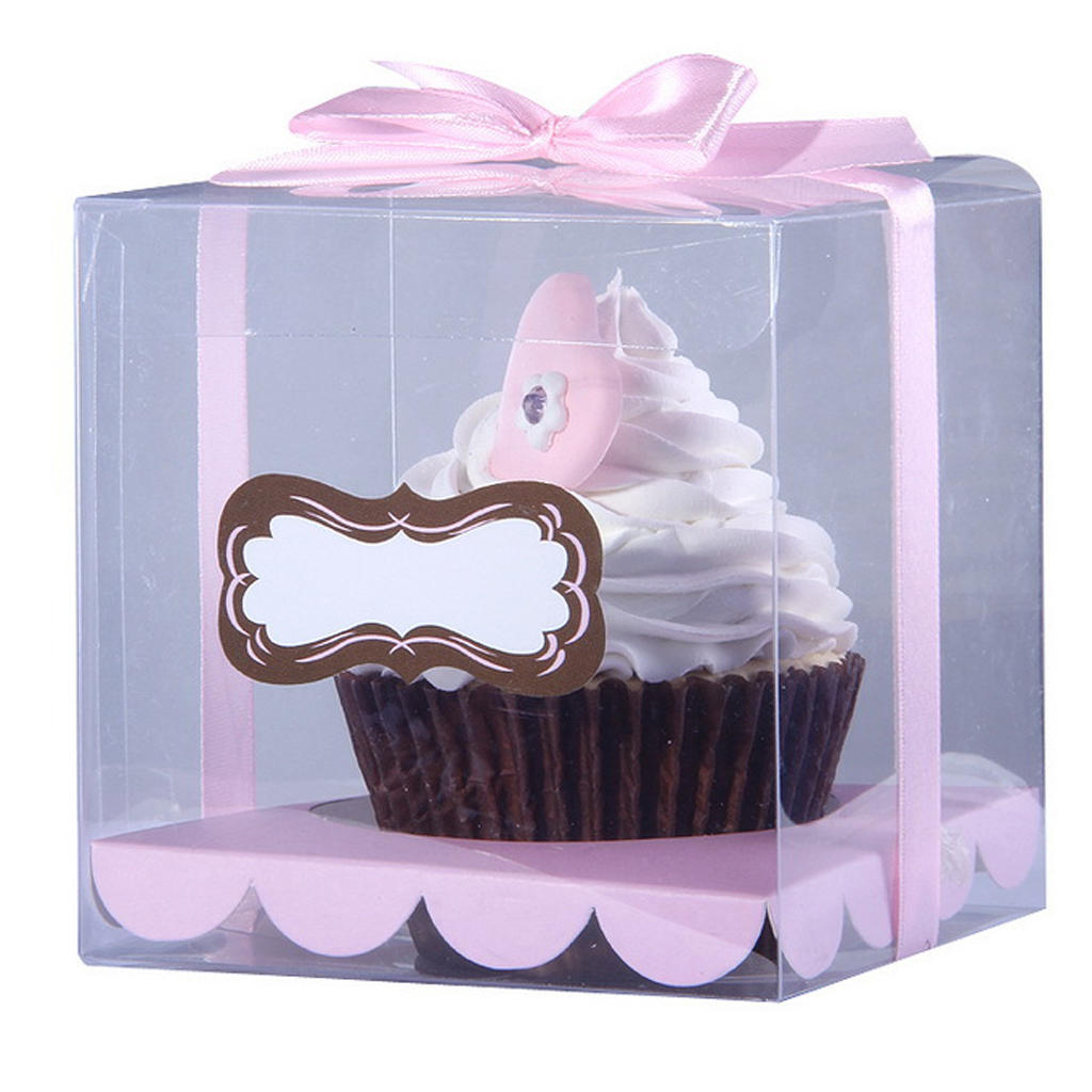 MagiDeal 12x Clear Plastic Cube Cupcake Boxes Mini Cake Container with ribbon