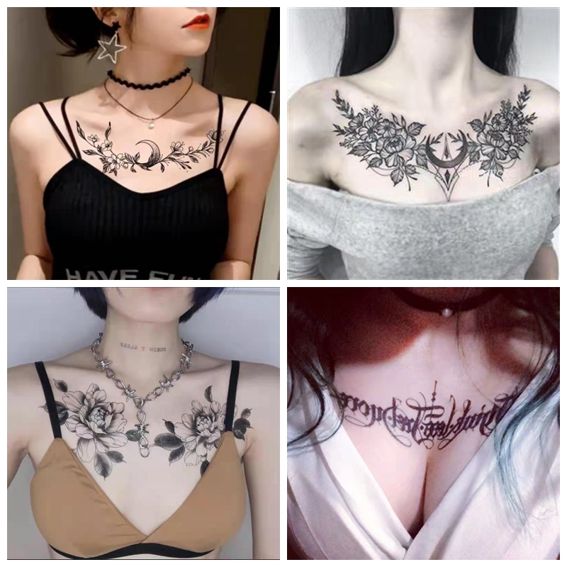 Best of Dark Flower Temporary Tattoo Female Waterproof Sexy Gothic Clavicle Water Transfer Art Fake Tattoos Arm Chest Tattoo Stickers Reviews & Tips