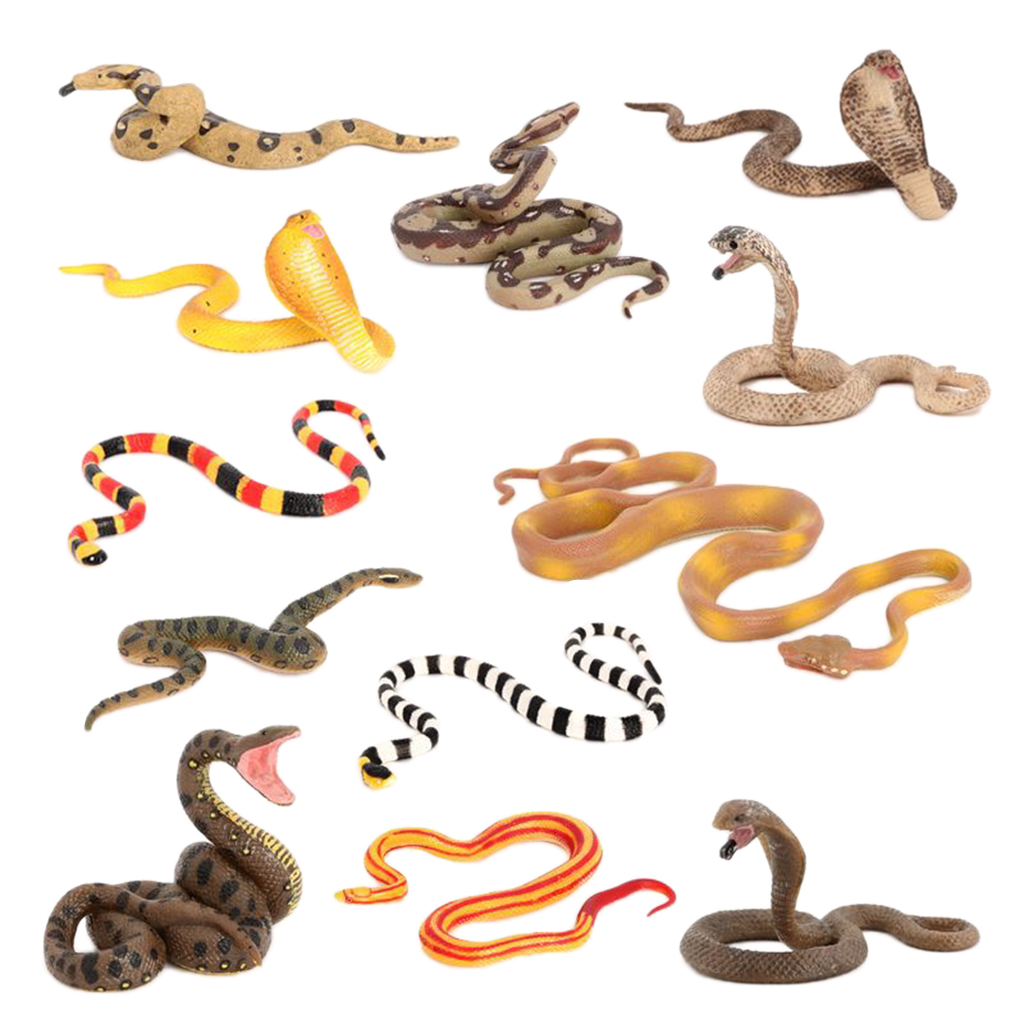 Plastic 12x Wildlife Snake Figurine Model Toys, Animal Figure Educational Toys for Kids Gift