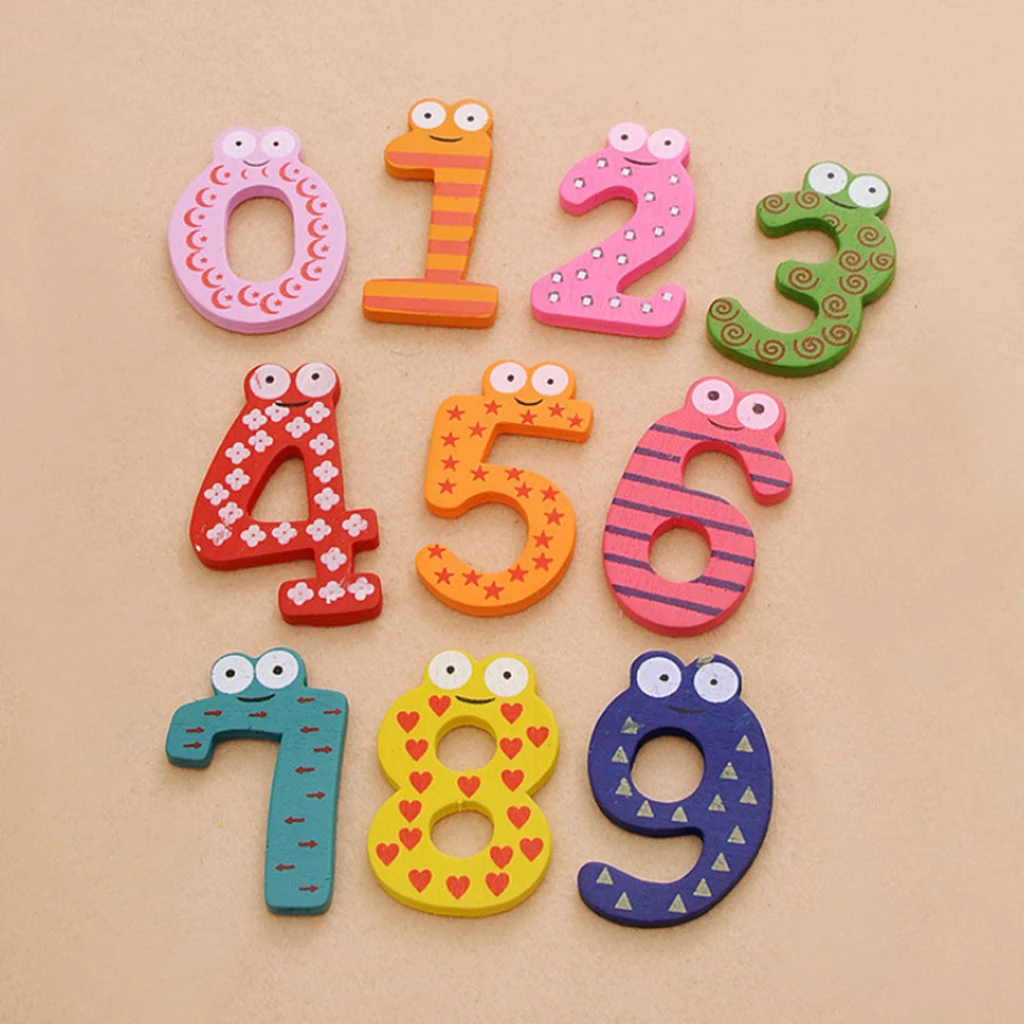 Colorful Wooden Magnetic Number 0 - 9 Marth Learning Wooden Fridge Magnets Kid Educational Mathematics Toys