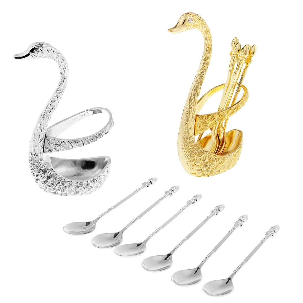 Kitchen Utensil Set with Holder - 6 Piece Spoons with Decorative Swan Base