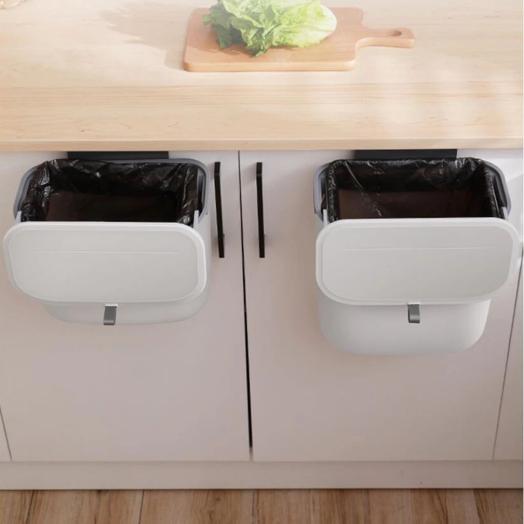 Wall Mounted Trash Can with Lid PP Hanging Compost Bin Garbage Bin Trashcan for Kitchen Countertop Door Floor Office