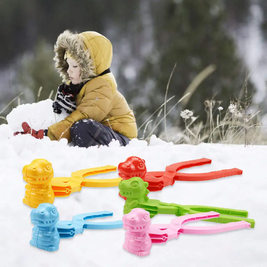 Dinosaur Shaped Snow Sand Mold Snowball Clip with Handle, Fun Winter Outdoor Snowball Maker Clip Christmas Toys