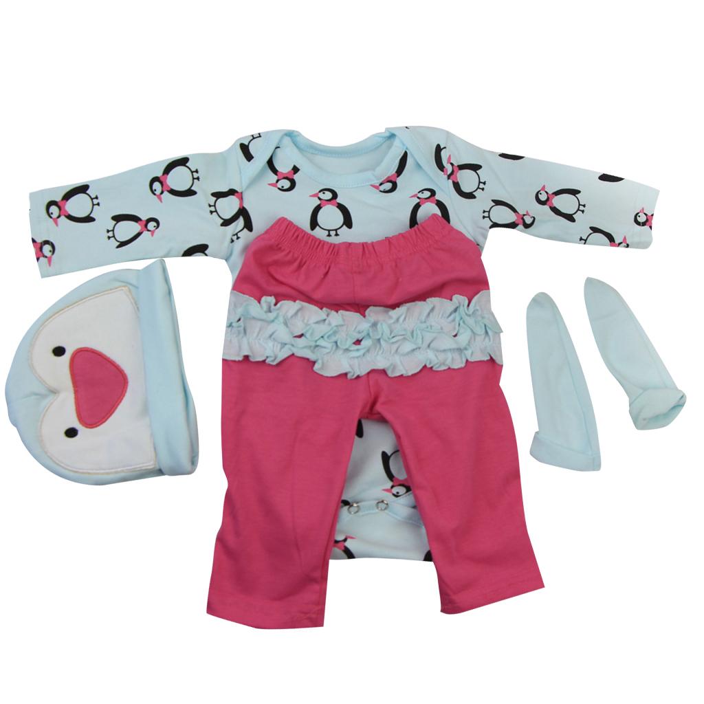 Penguins Romper Pants Hat Socks Outfit for 22-23inch Reborn Baby Girl Doll