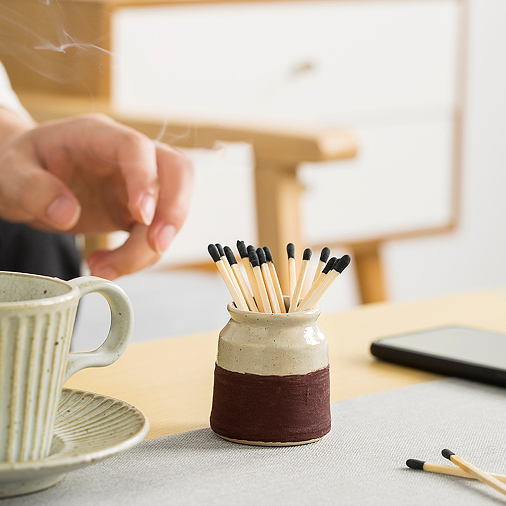 Match Holder with Striker - Retro Ceramic Jar for Strike Anywhere  for