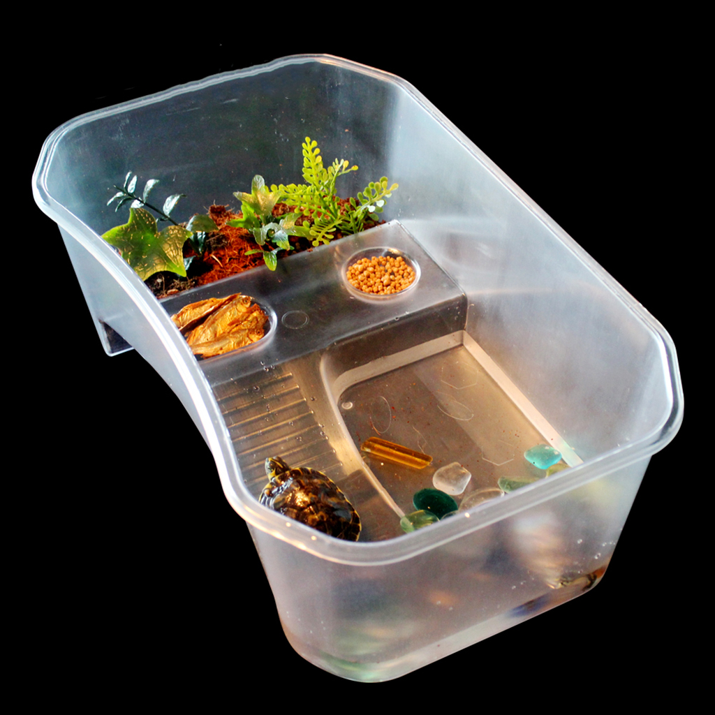 Reptile Turtle Terrapin Tortoise Vivarium Case Aquarium Tank Feeding Breeding Box with Ramp Basking Platform