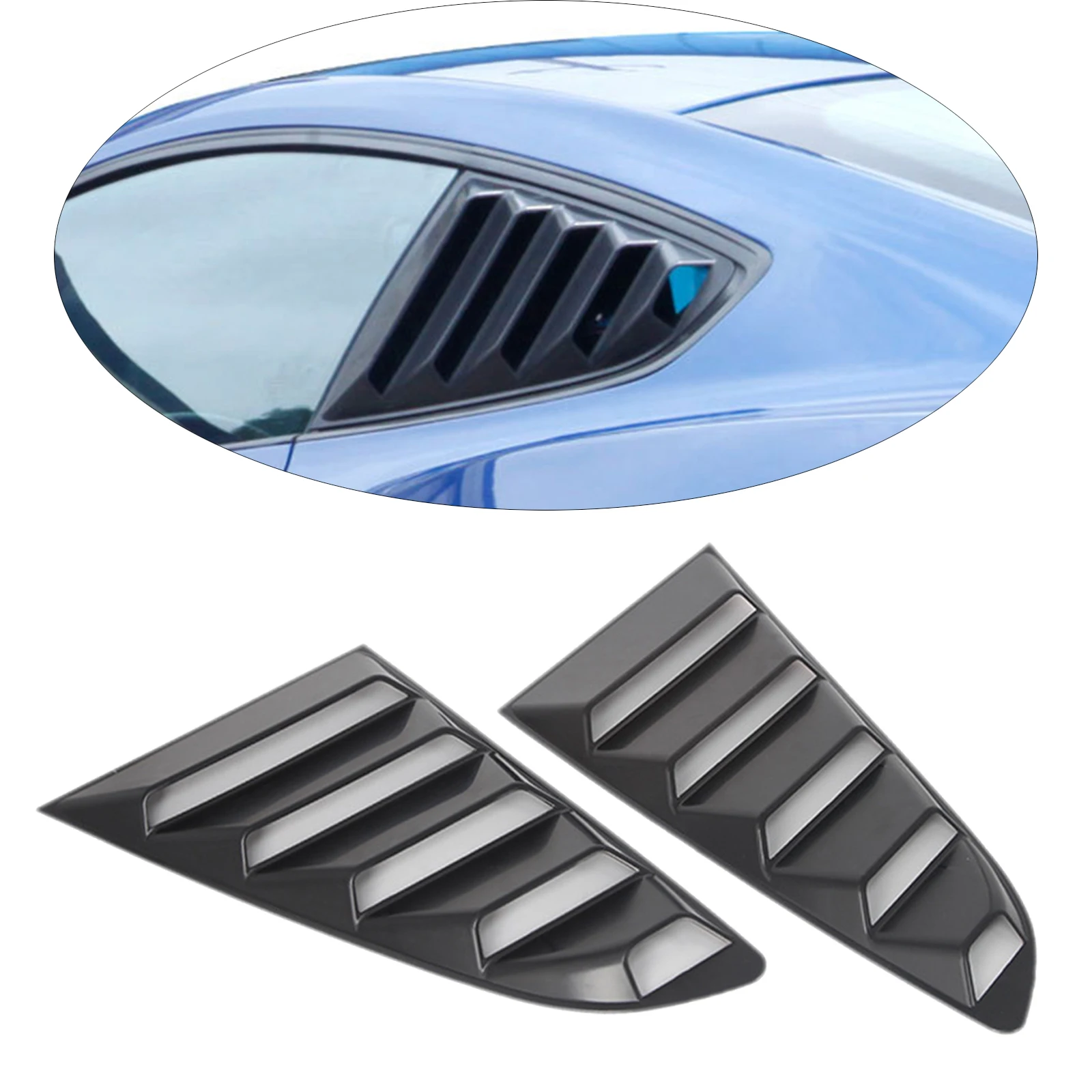 2Pcs Rear Quarter Side Window Louvers Shutter Air Vent Scoop Shades Black Cover for Ford Mustang 2015-Present