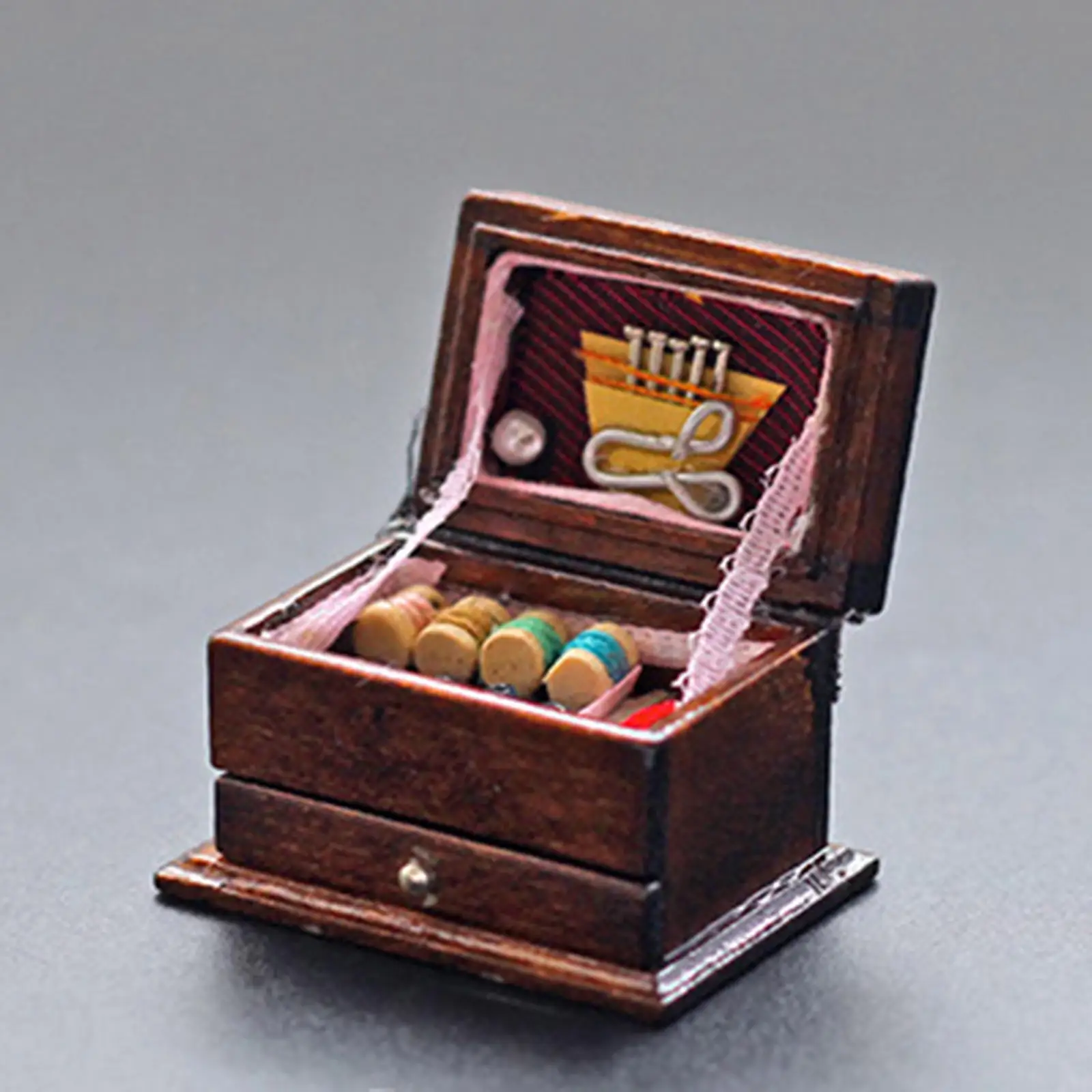 Handcrafted Miniature Vintage Sewing Box Dollhouse Miniature Decor Miniature Sewing Kit Furniture Set