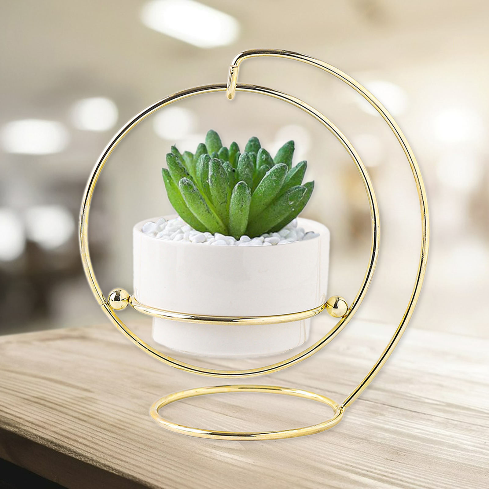Ceramic Succulent Planter Pots with Iron Stand Holder, Planting Small Flower Planter Pots for Home Office Decor