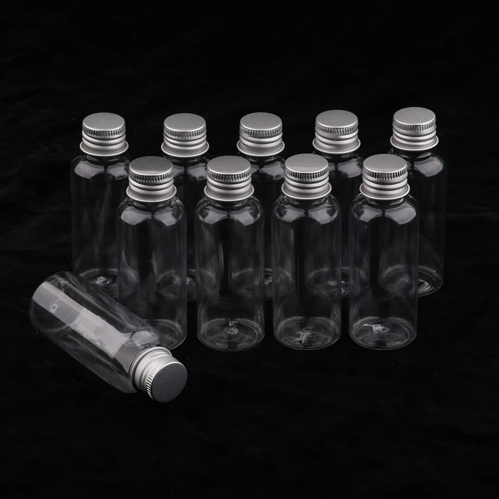 10 Pieces 50ml Plastic Bottle Liquid Sampling Vials Aluminum Cap Refillable