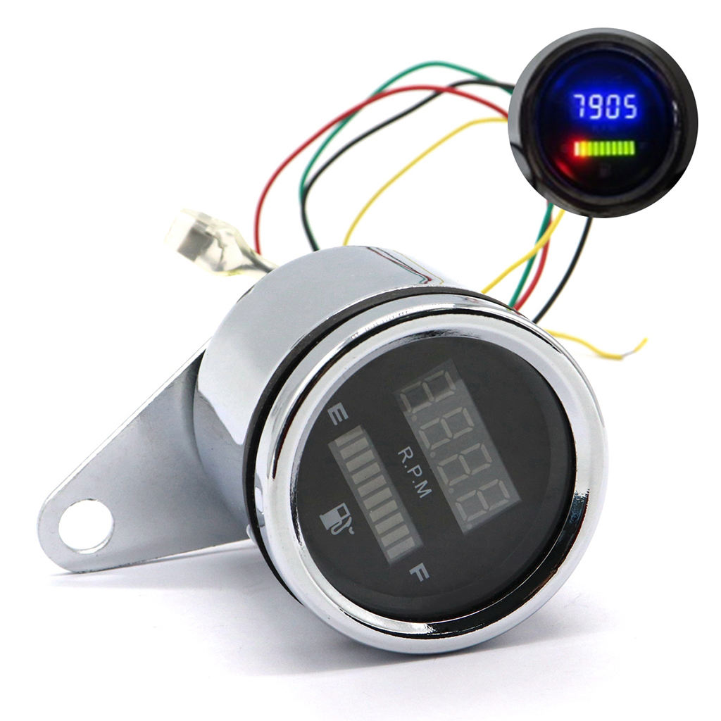 2 In 1 Motorcycle Retro LED Instruments Part Tachometer Fuel Level Gauge