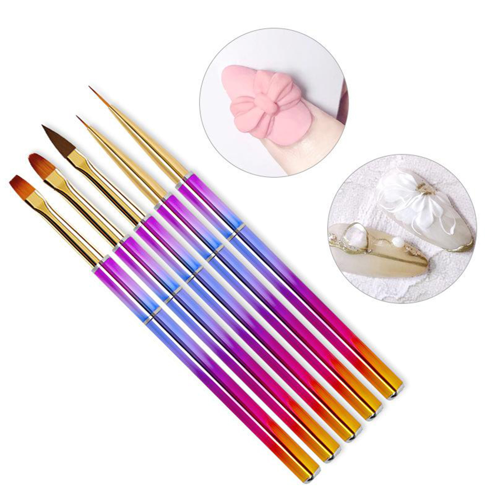 5x Gel Polish Nail Art Brushes Set Design Pen Liner for Salon Home DIY