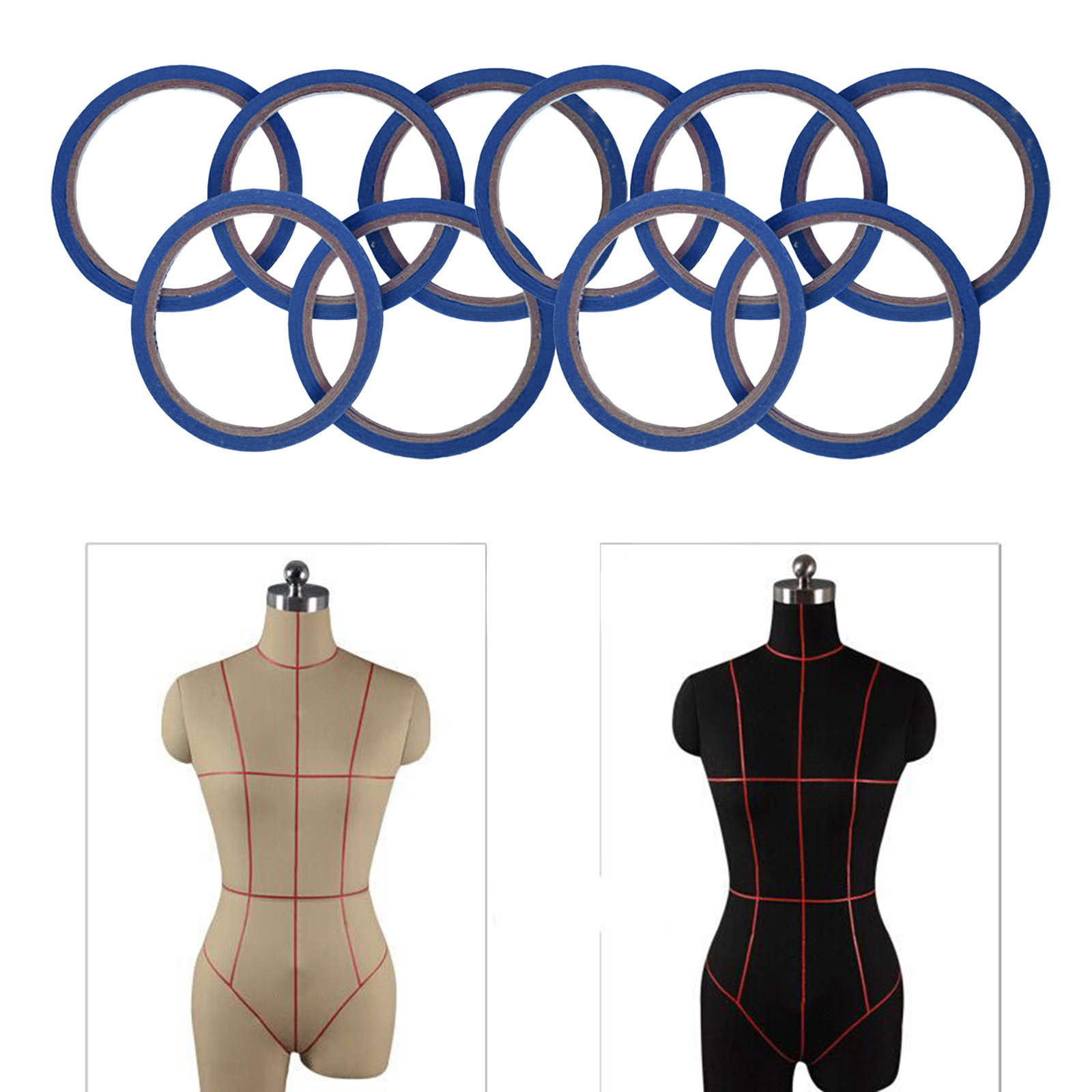 10 Rolls Colored Whiteboard Art Tape Arts Self-Adhesive Pinstriping Masking Tape Graphic Chart Tape for Dress Forms