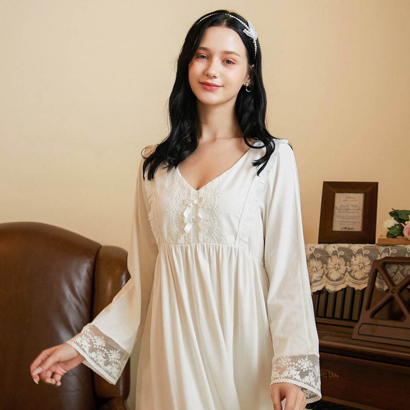 Embroidery Cotton Night Dress Women 