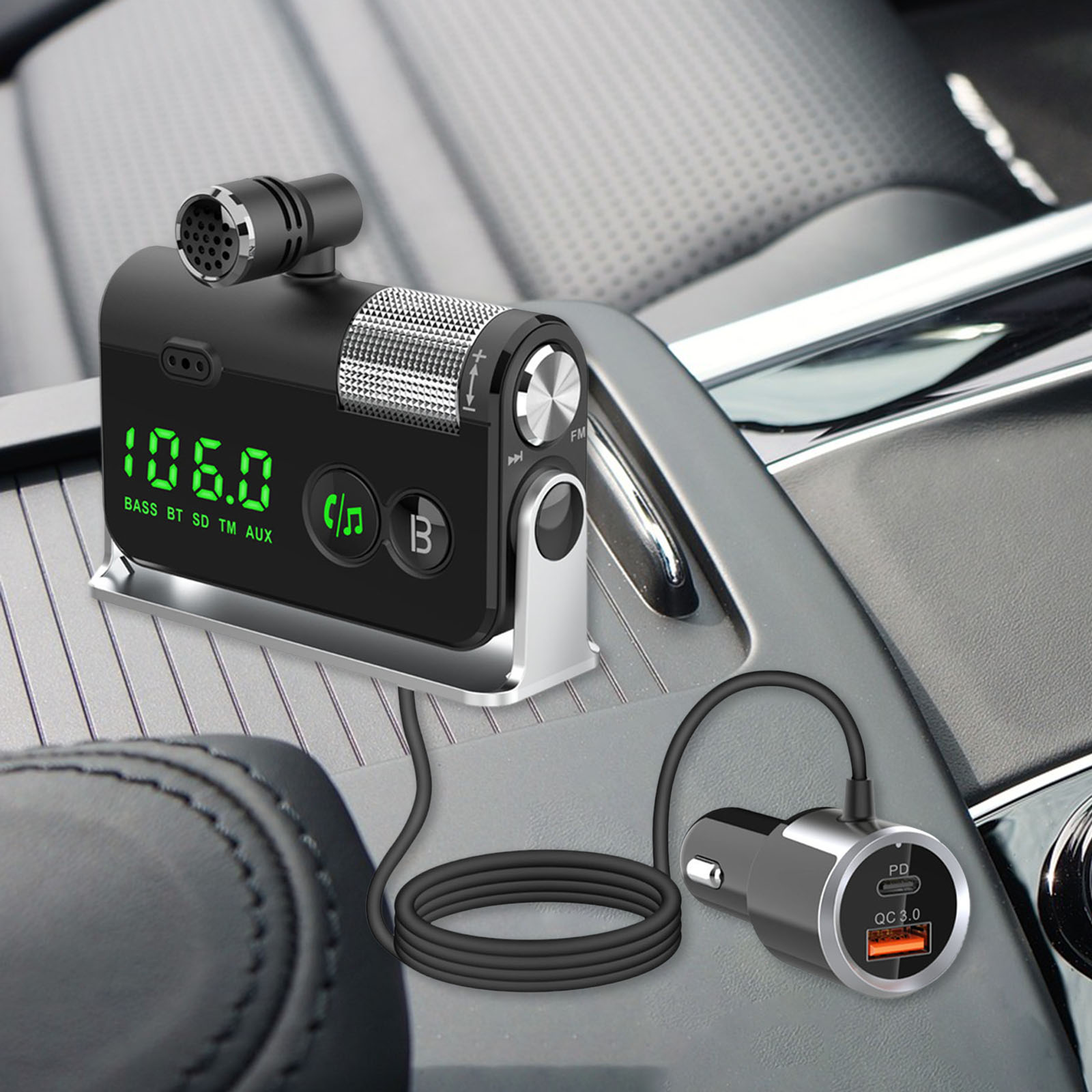 Bluetooth FM Transmitter Plug-in Microphone Wireless Car Kit for iOS Phones